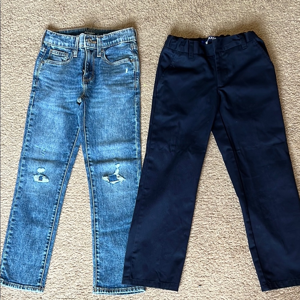 Classic Blue Straight Leg Jeans with Distressed Style Bundle